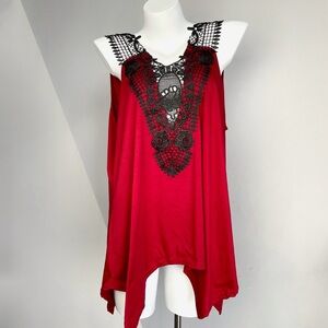 Vintage Red Black Lace Sleeveless Top
